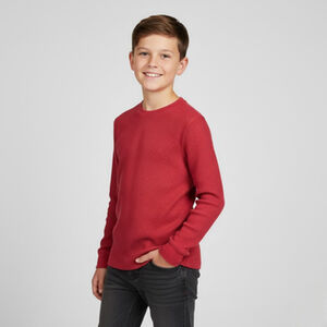 Boys Thermal Shirt Medium Red Waffle Knit Long Sleeve